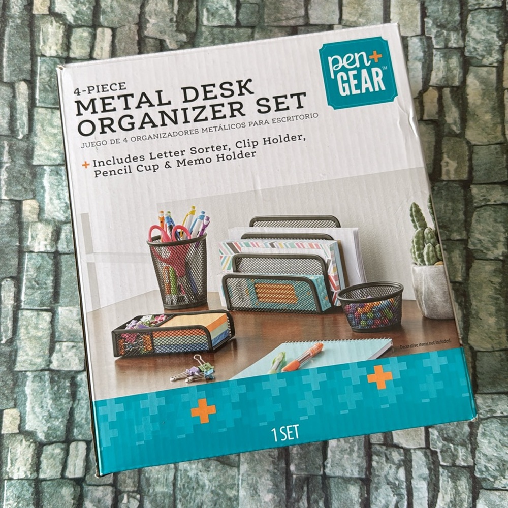 Pen+Gear Metal Desk Organizer Set, Black, 4 Pieces